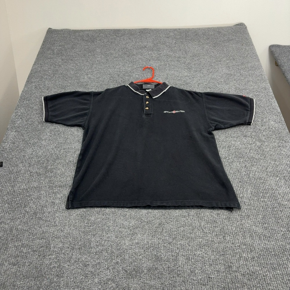 Vintage 90s ESPN Polo Shirt Mens L Black Cotton Embroidered Logo Retro‎